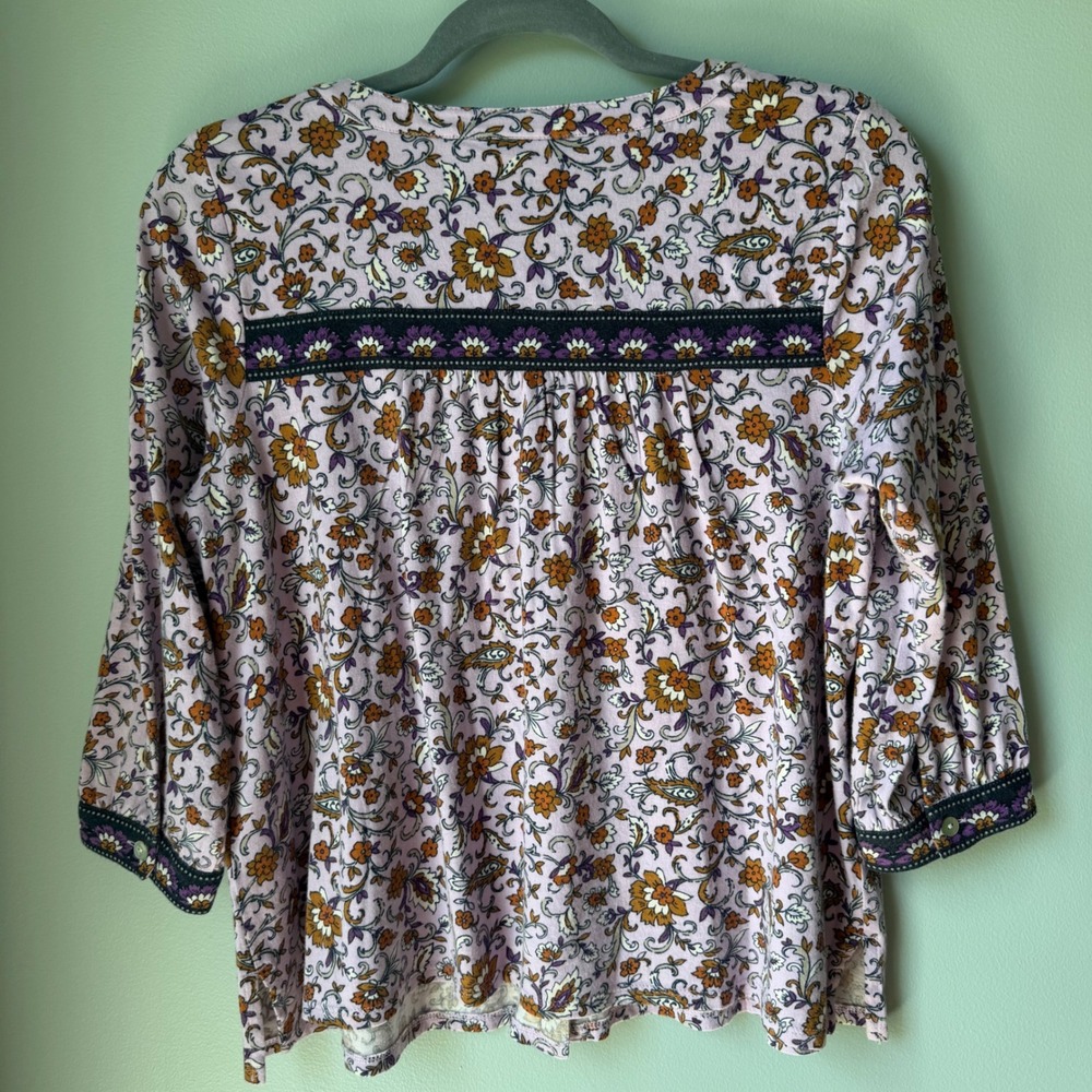J.‎ Jill Petite Floral Paisley Print Top Peasant Boho Pink Purple 3/4 Sleeve XSP - Picture 2 of 14
